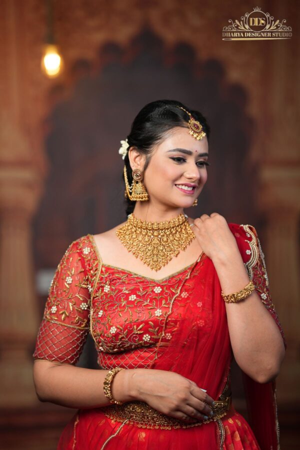 Red Bridal Half Saree - Image 4