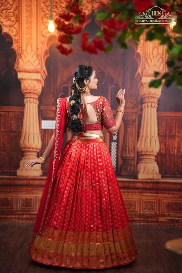 Red Bridal Half Saree - Image 2