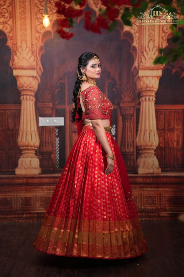 Red Bridal Half Saree - Image 3