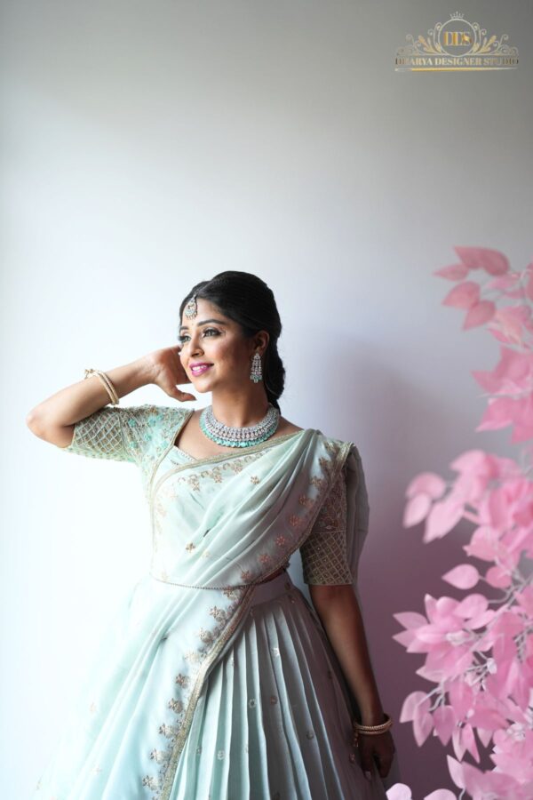 Pastel Green Half Saree - Image 2