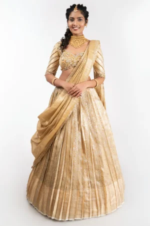 Champagne Gold Hand-Embellished Designer Half Saree – Custom Bridal & Festive Edit