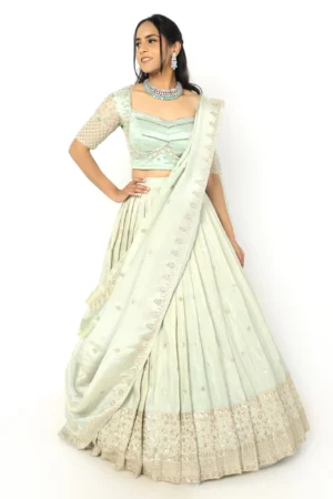 Seafoam Mint Beaded Lehenga Set – Hand-Embellished Silk-Blend Ensemble